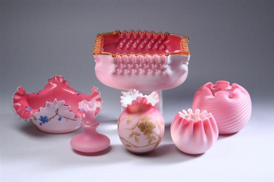 Appraisal: SIX PIECES PINK SATIN AND OTHER FANCY GLASS Late th