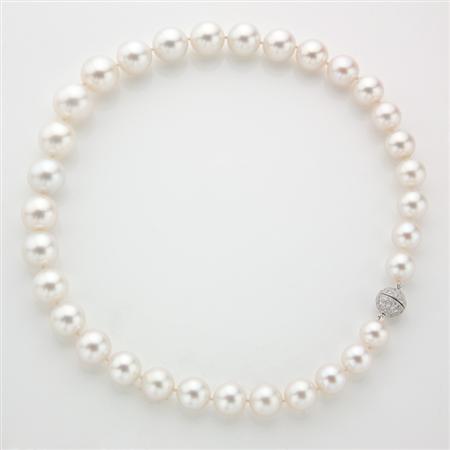 Appraisal: Cultured Pearl Necklace with Diamond Clasp Estimate -