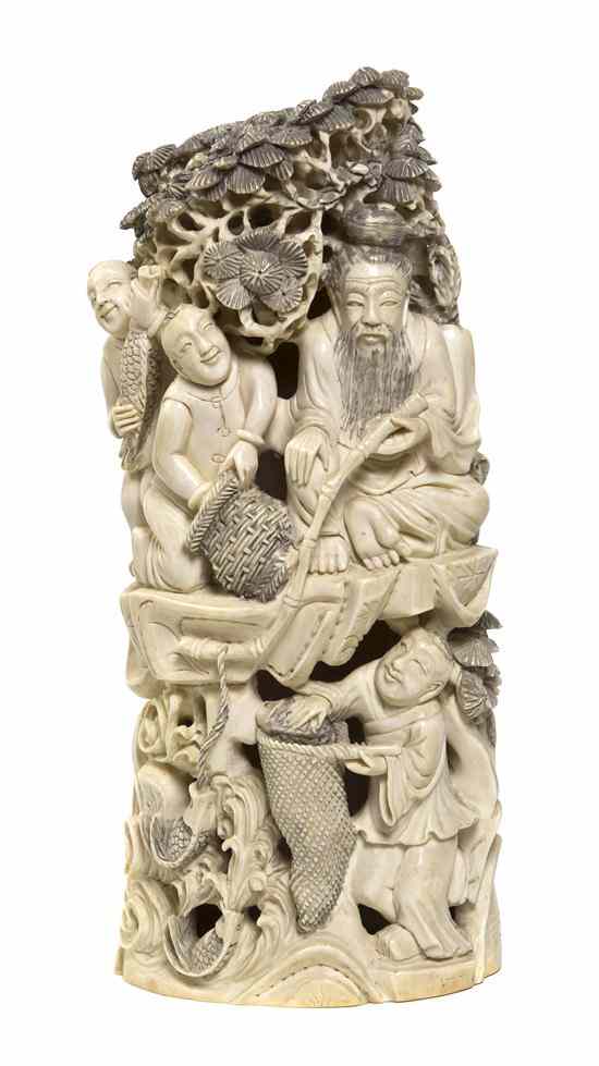 Appraisal: A Chinese Ivory Carving depicting fishermen under a pine tree