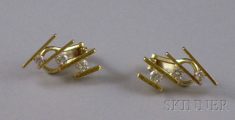 Appraisal: kt Gold and Diamond Earclips Jose Hess set with full-cut