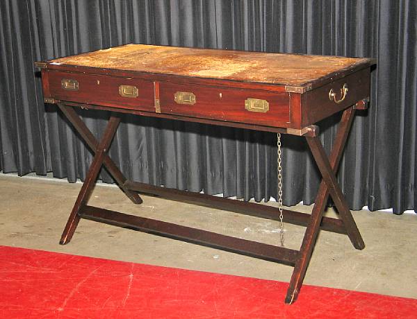 Appraisal: A Campaign style metal mounted mahogany desk mid th century