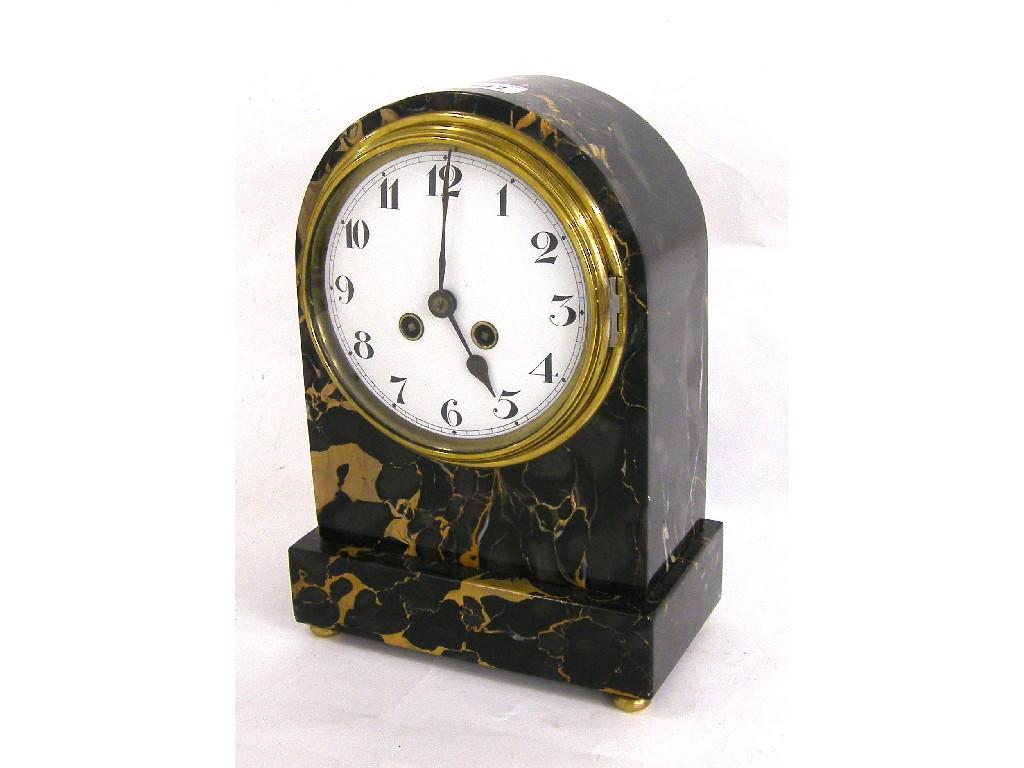 Appraisal: Black and brown veined marble two train mantel clock the