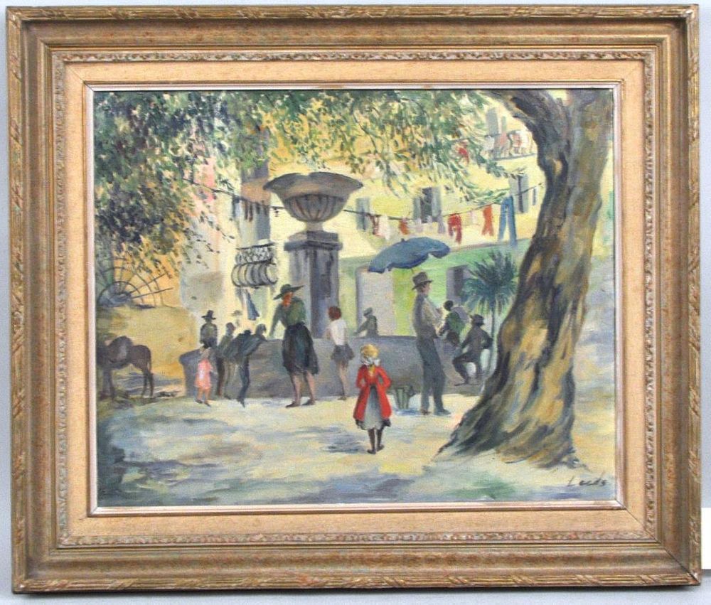 Appraisal: Caroline Valcher O C Park Scene w Fountain Caroline Fleur