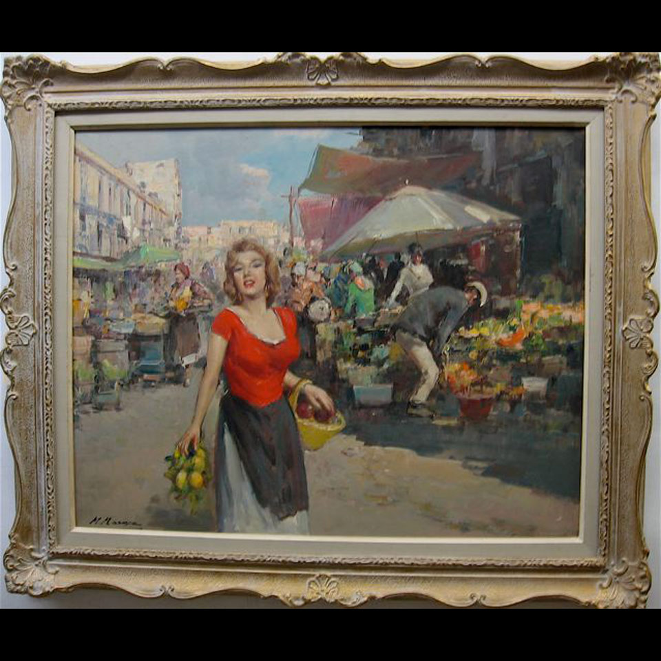 Appraisal: MARKET DAY MARIO MARESCA - ITALIAN OIL ON MASONITE Height