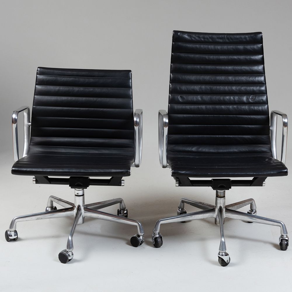 Appraisal: Two Similar Eames Metal and Leather Office Chairs for Herman