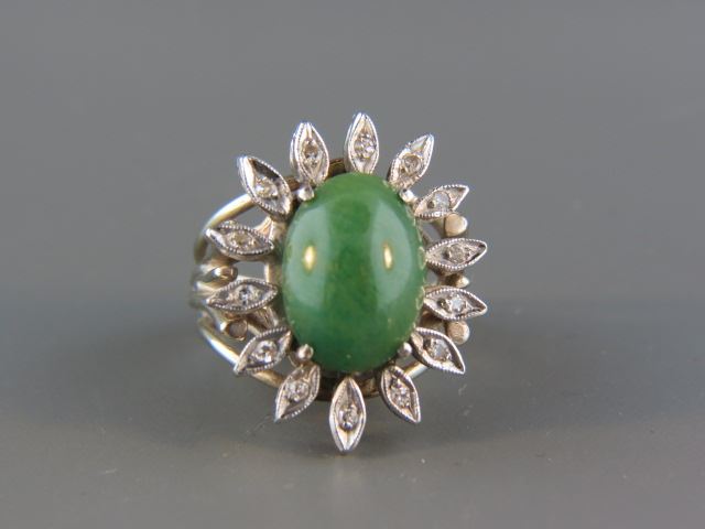 Appraisal: Bloodstone Diamond Ring large green cabachon with a few red