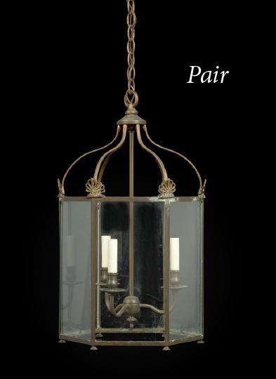 Appraisal: Stately Pair of English Verdigris-Patinated Metal Foyer Lanterns second quarter