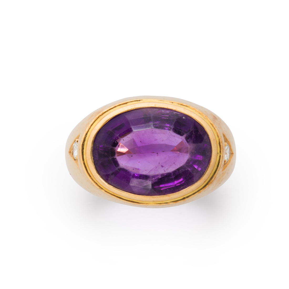 Appraisal: AN AMETHYST DIAMOND AND FOURTEEN KARAT GOLD RING An amethyst