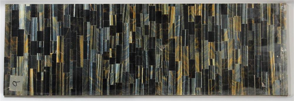 Appraisal: BLUE-GOLD TIGER EYE GEMSTONE SURFACED PANEL rectangular panel surfaced with