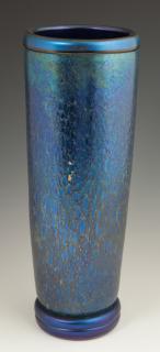 Appraisal: Tall Tapered Iridescent Blue Art Glass Orient and Flume Textured