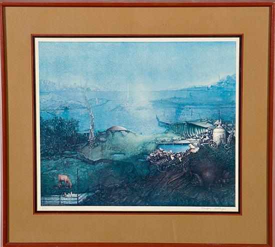 Appraisal: Gregory Joseph Gillespie New York - DREAMSCAPE color lithograph framed