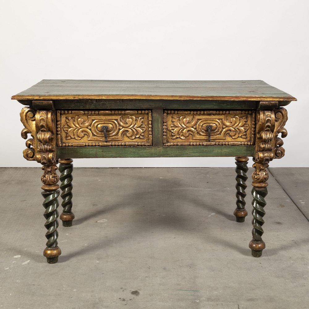 Appraisal: Spanish Colonial Peru Painted and Gilt Table th Century Spanish