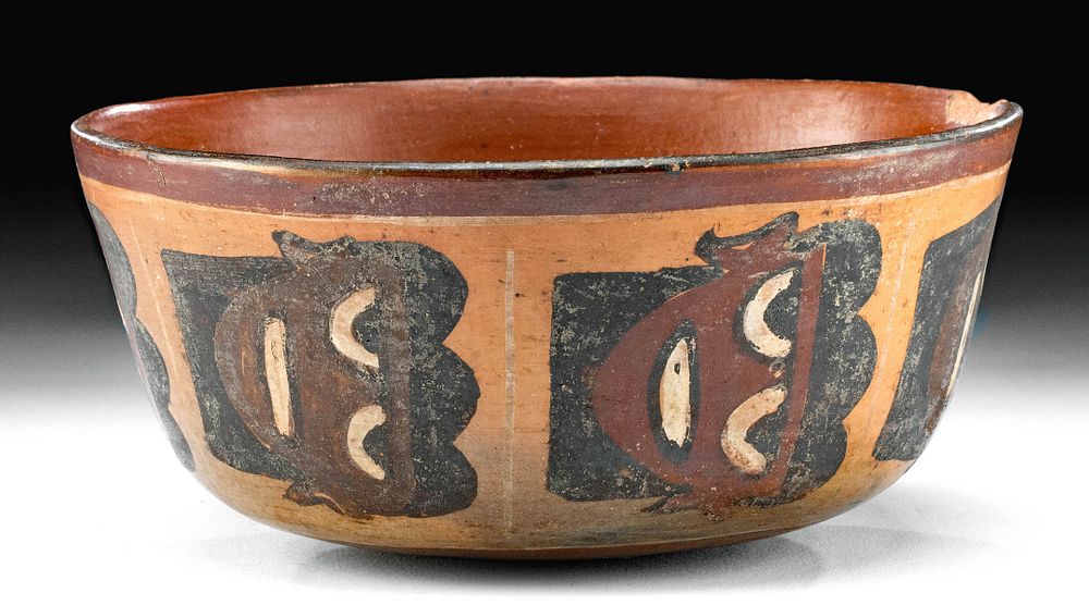 Appraisal: Nazca Polychrome Bowl w Trophy Heads Pre-Columbian South Coast Peru