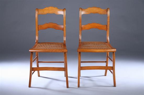 Appraisal: PAIR KLISMOS STYLE FRUITWOOD SIDE CHAIRS th century with cane