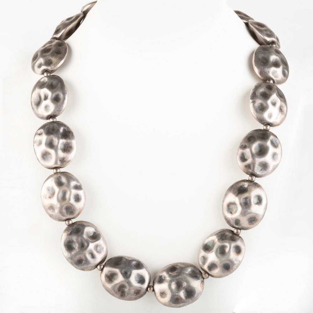 Appraisal: Contemporary Hollow Silver Bead Necklace in dwts Condition Overall good