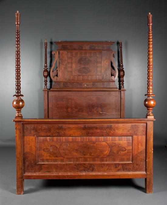 Appraisal: Continental banded inlaid partial burl walnut bedstead th century in