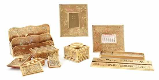 Appraisal: Extensive Tiffany Studios bronze and glass desk set New York