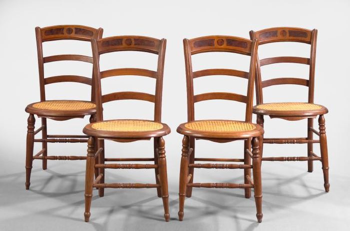 Appraisal: Suite of Four Renaissance Revival Walnut and Burl Walnut Cane-Seat