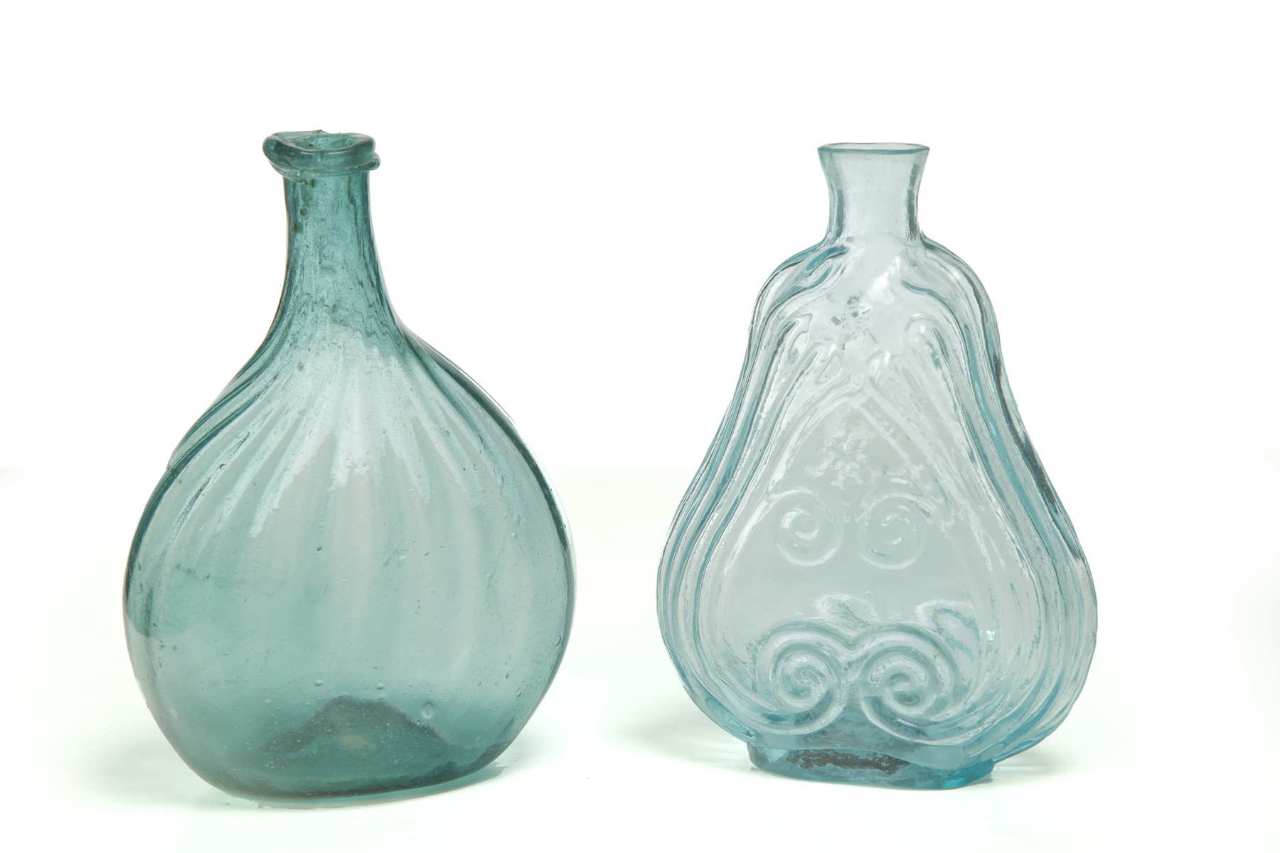 Appraisal: TWO BLOWN FLASKS American nd quarter- th century Aqua colored