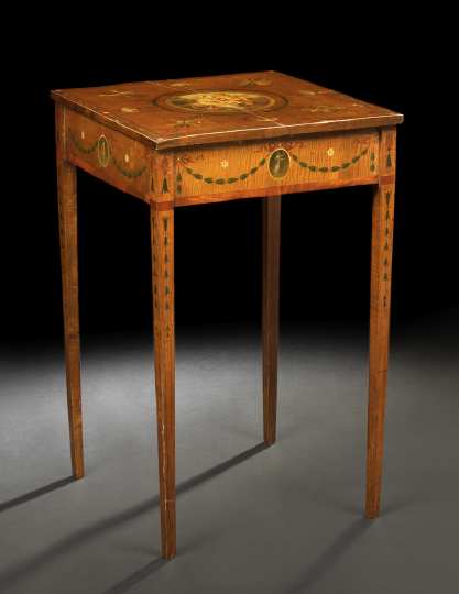 Appraisal: Edwardian Polychromed Satinwood and Mahogany Occasional Table ca the square