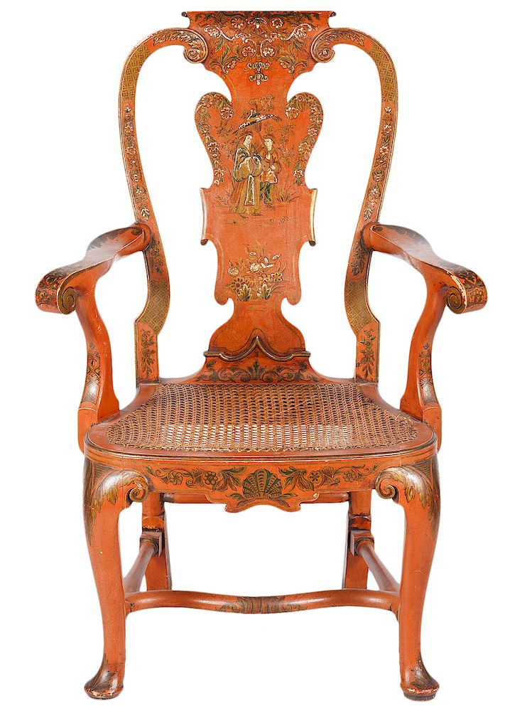 Appraisal: Chinoiserie Painted Vintage Arm Chair Chinoiserie painted arm chair with