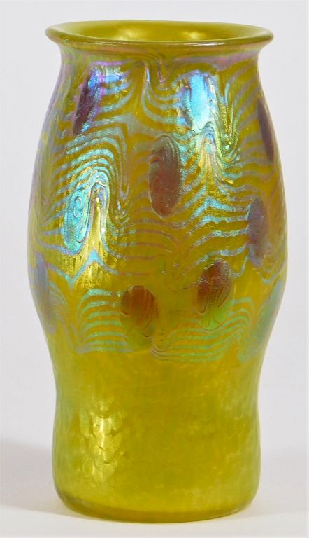 Appraisal: FINE Loetz Vibrant Yellow Argus Pattern Vase Czech Republic th