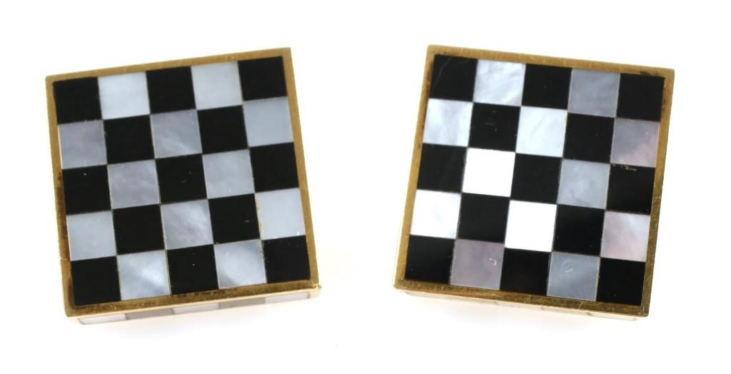 Appraisal: Pair of Tiffany circa mid th century checkerboard earrings Set