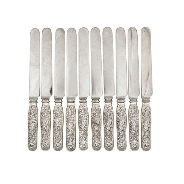 Appraisal: TIFFANY CO CHRYSANTHEMUM STERLING KNIVES Set of ten h h