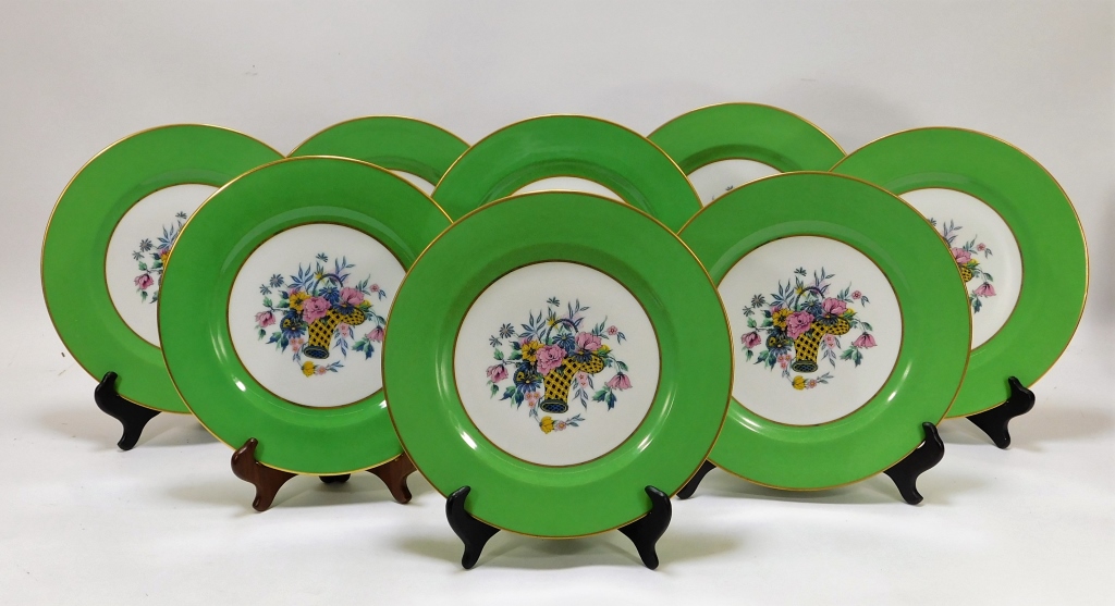 Appraisal: T V LIMOGES GREEN BORDER BOTANICAL PLATES France th- th