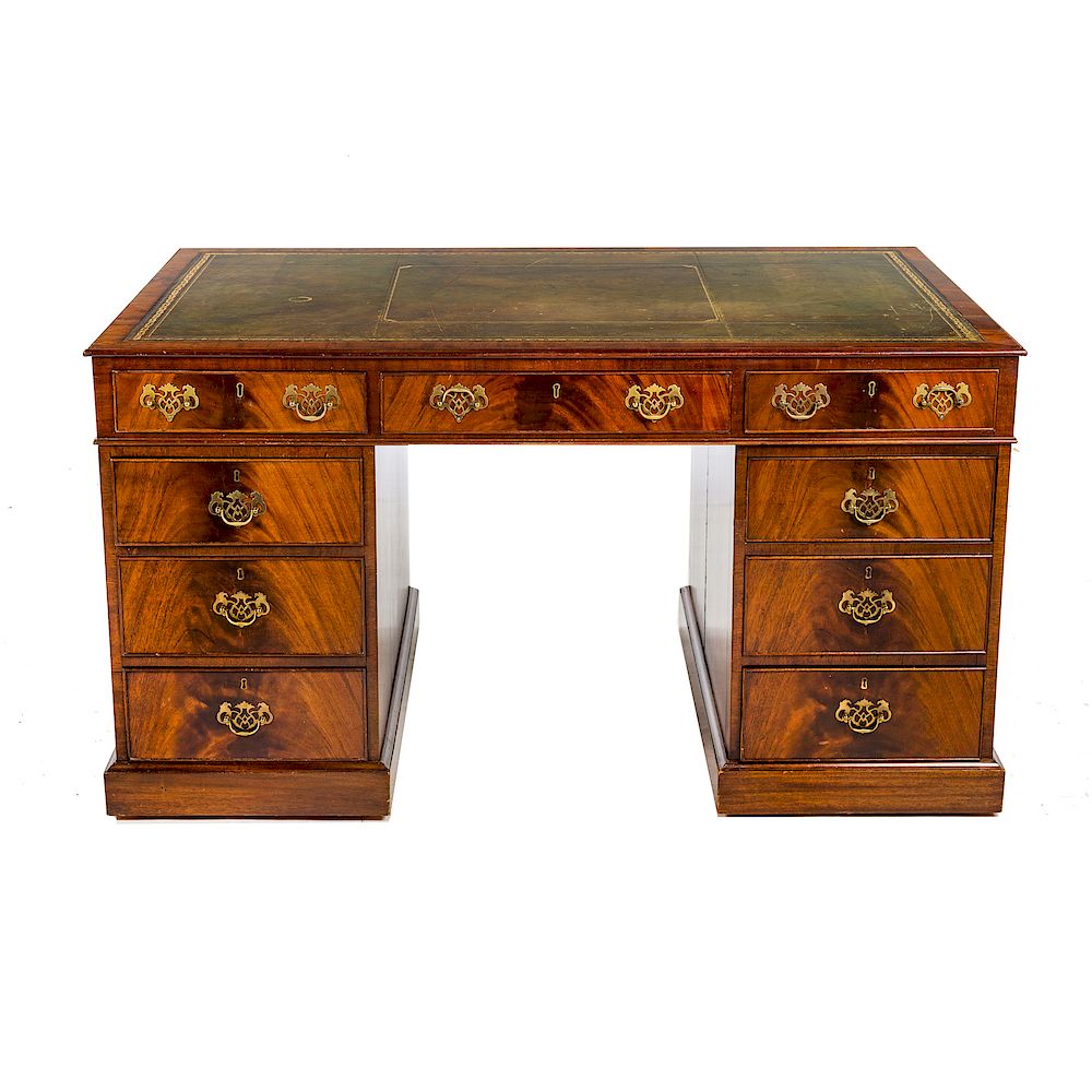 Appraisal: George III style mahogany partners desk th century insert embossed