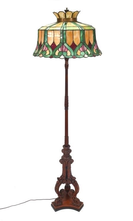 Appraisal: Vintage carved floor lamp with light fixture and Handel style