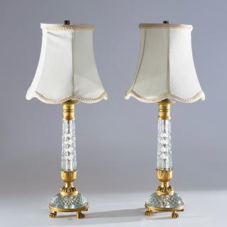 Appraisal: Restauration style bronze crystal table lamps Restauration style bronze crystal