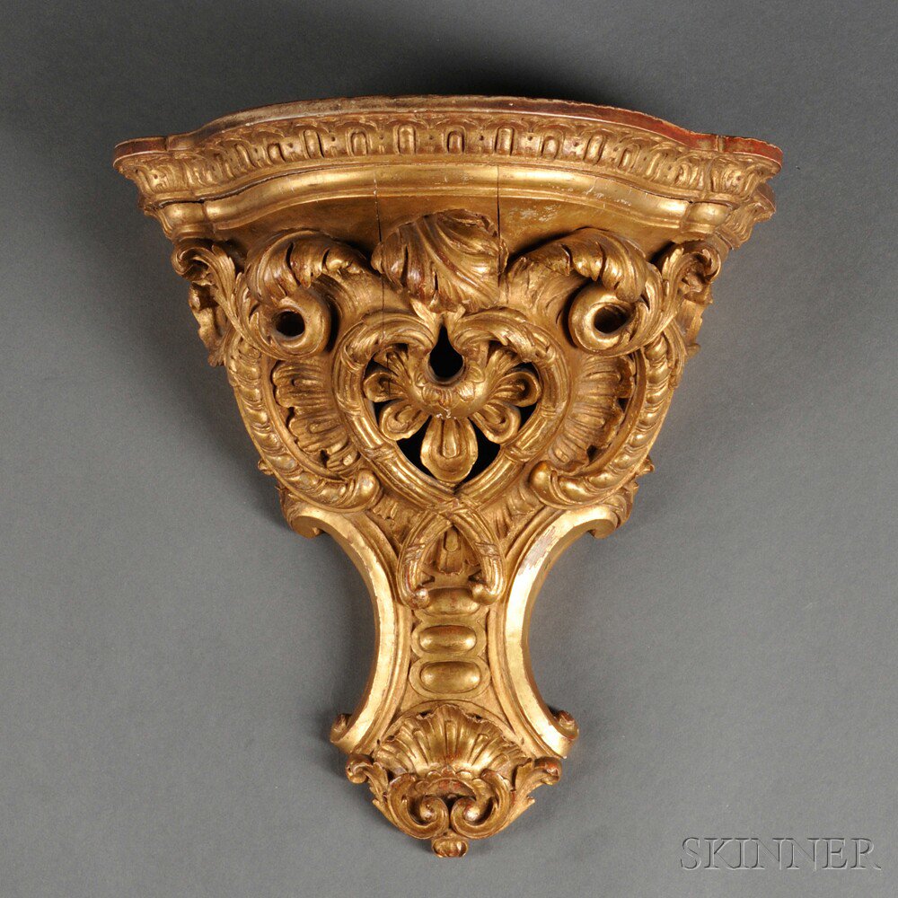 Appraisal: Giltwood Wall Bracket th century carved openwork scrolled foliate design