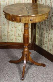 Appraisal: Continental figured walnut drum table Continental figured walnut drum table