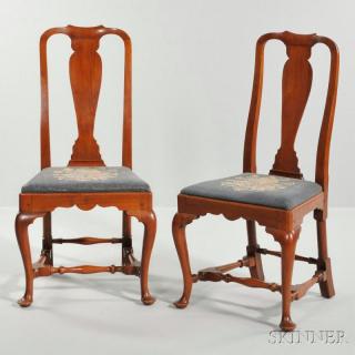 Appraisal: Pair of Carved Mahogany Side Chairs probably Massachusetts mid- th