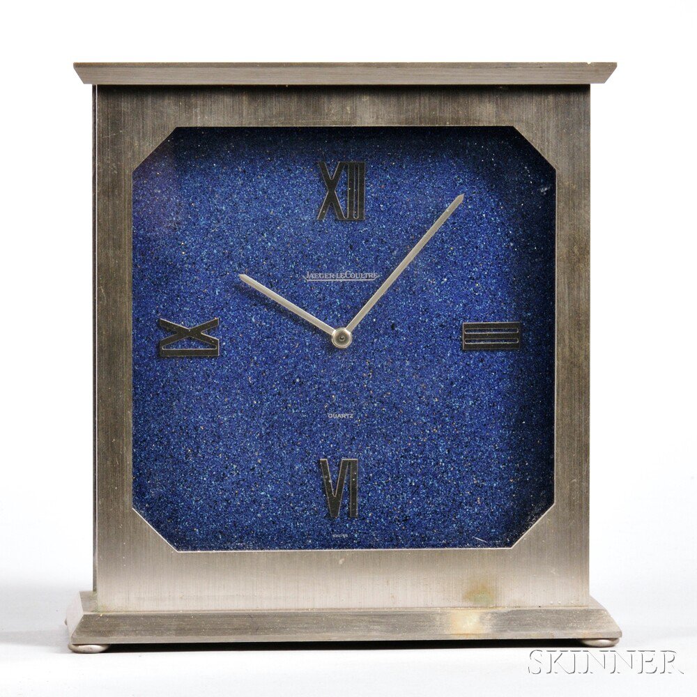 Appraisal: Jaeger LeCoultre Quartz Mantel Clock Switzerland flat-top brushed steel case