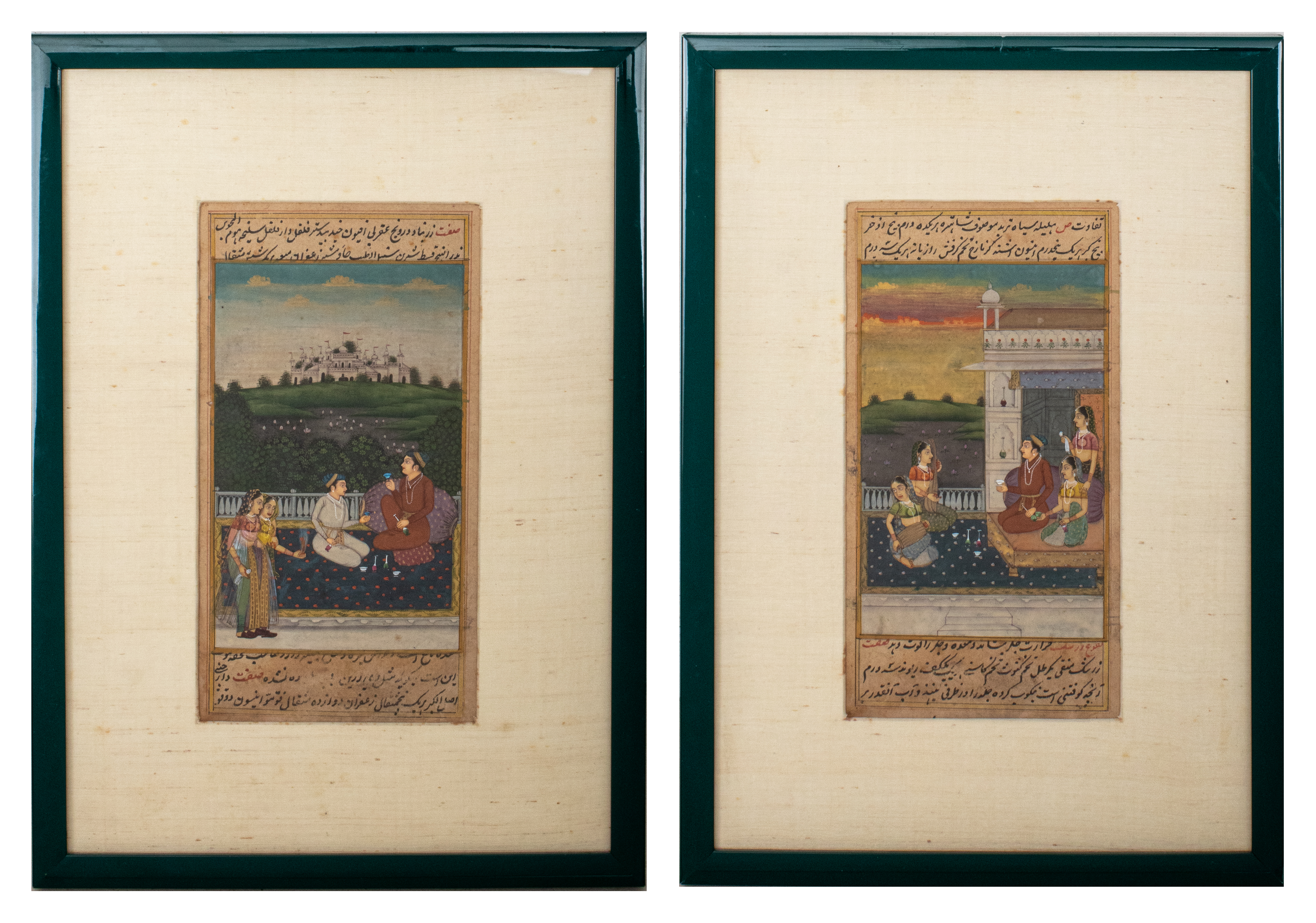 Appraisal: INDIAN ILLUMINATED MANUSCRIPT PAINTINGS Two antique Indian illuminated manuscript pages