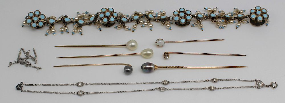 Appraisal: JEWELRY Assorted Gold and Silver Jewelry Grouping Includes a delicate