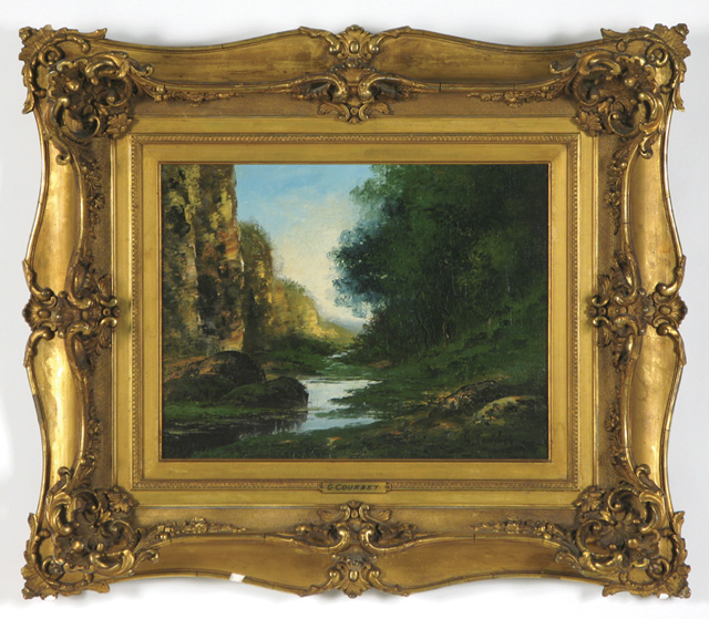 Appraisal: GUSTAVE COURBET OIL ON CANVAS titled Les Roches Dans Le