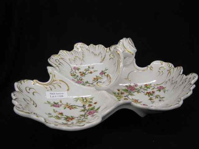 Appraisal: Porcelain Divided Dish floral decor gold trim handled excellent