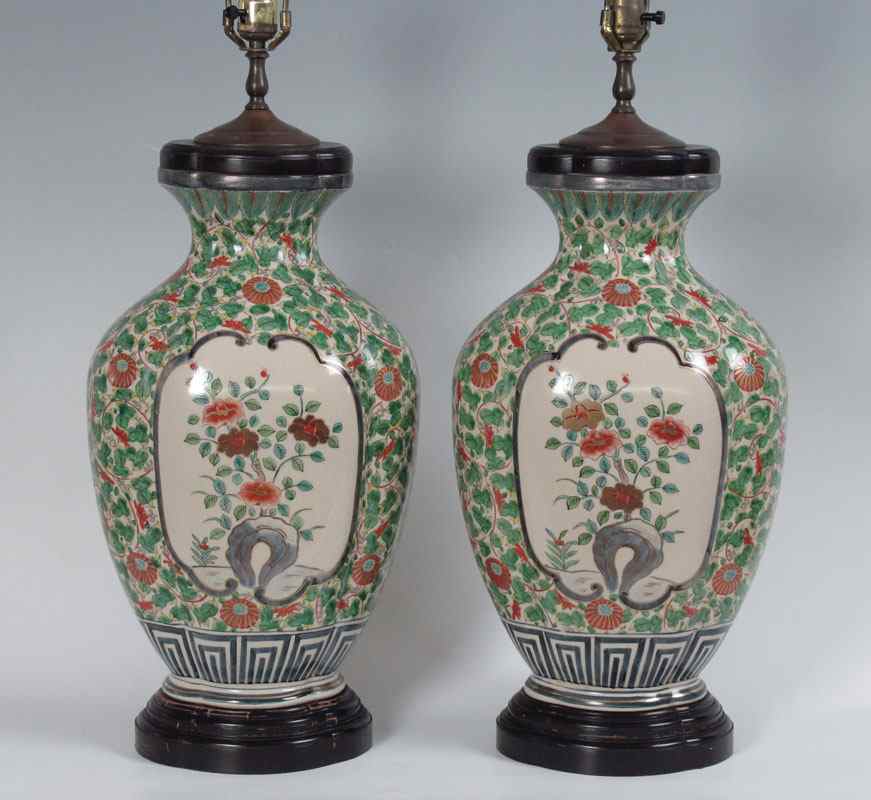 Appraisal: A TALL PAIR OF IMARI PORCELAIN LAMPS Hand painted wood