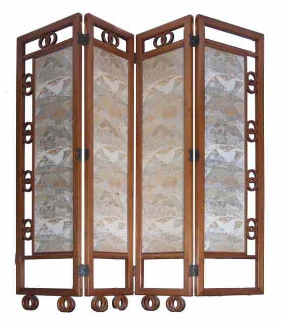 Appraisal: AN EASTERN WALNUT FOUR FOLD SCREEN of stylised form with