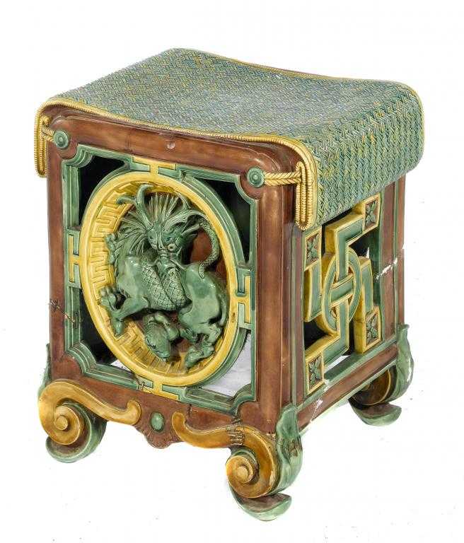 Appraisal: A MINTON MAJOLICA CHINESE GARDEN SEAT covered in a realistic