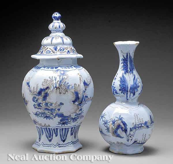 Appraisal: A French Faience Vase and Lidded Jar th c Nevers