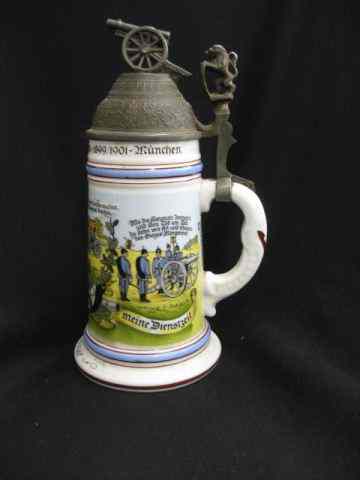 Appraisal: German Regimental Lithopane Porcelain Stein scenes include Falstaff '' liter