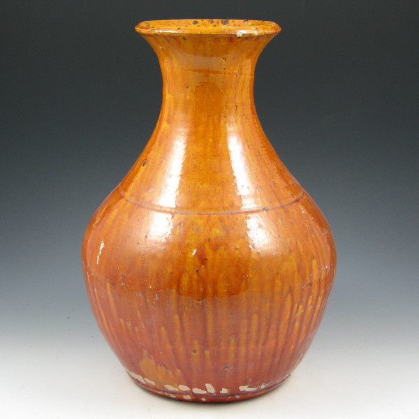 Appraisal: Chrome Orange Southern Pottery Vase Southern pottery vase perhaps J