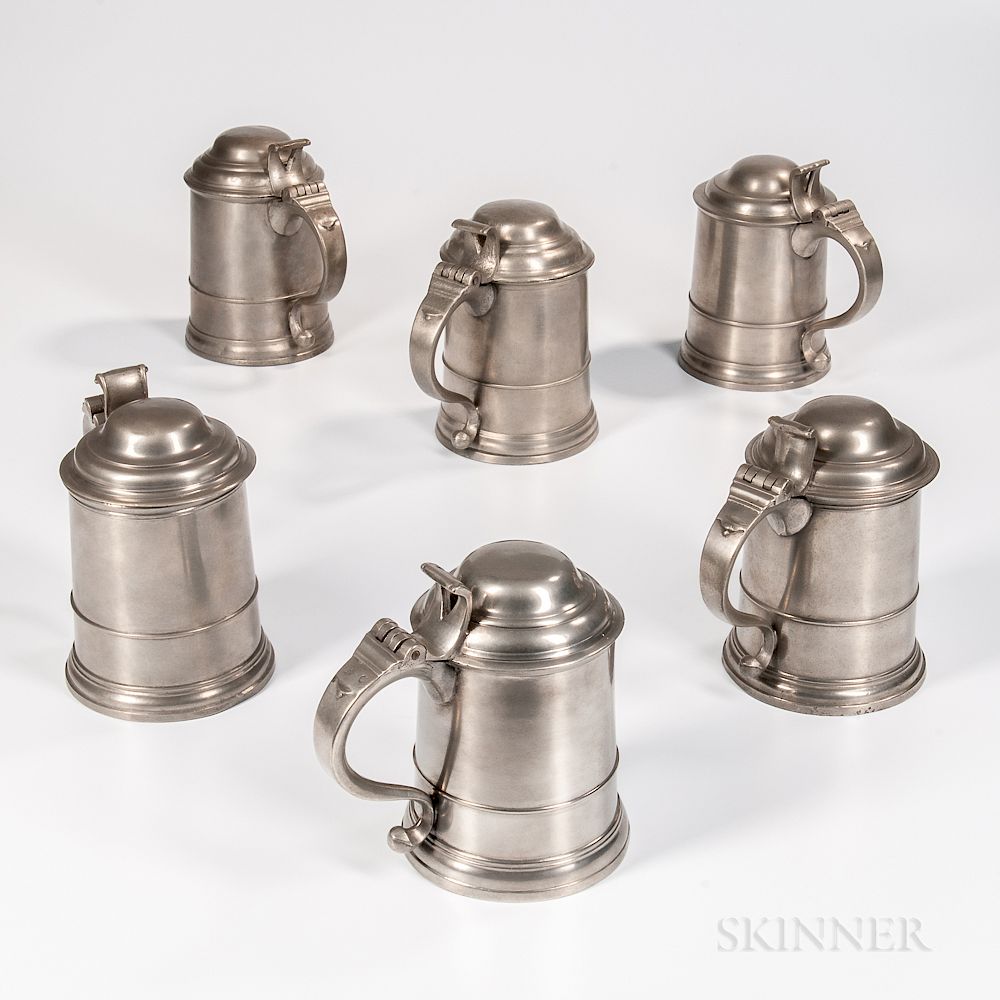 Appraisal: Six English Pewter Tankards Six English Pewter Tankards th century