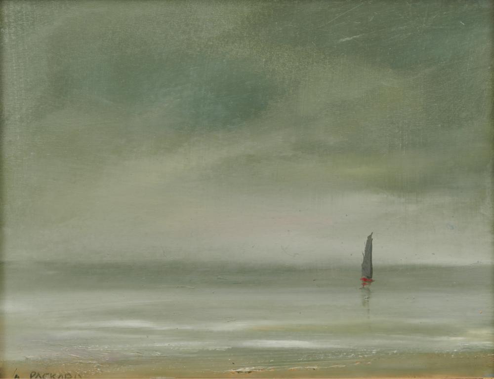 Appraisal: ANNE PACKARD American b Untitled Red Sailboat Under Stormy Skies