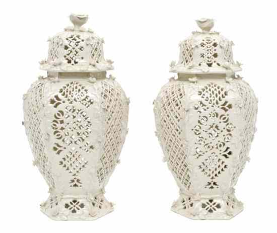 Appraisal: A Pair of Leed's Cream Ware Porcelain Potpourri Vases th