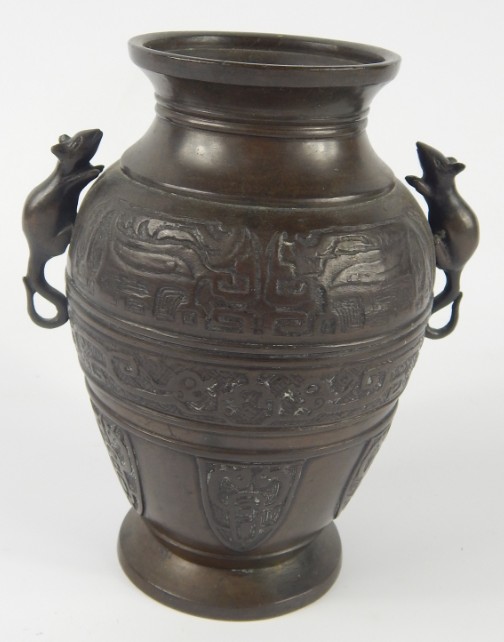 Appraisal: A Chinese bronze vase of archaic form with rat handles